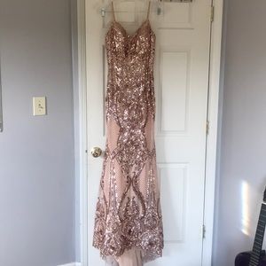 sprarkly rose gold prom dress